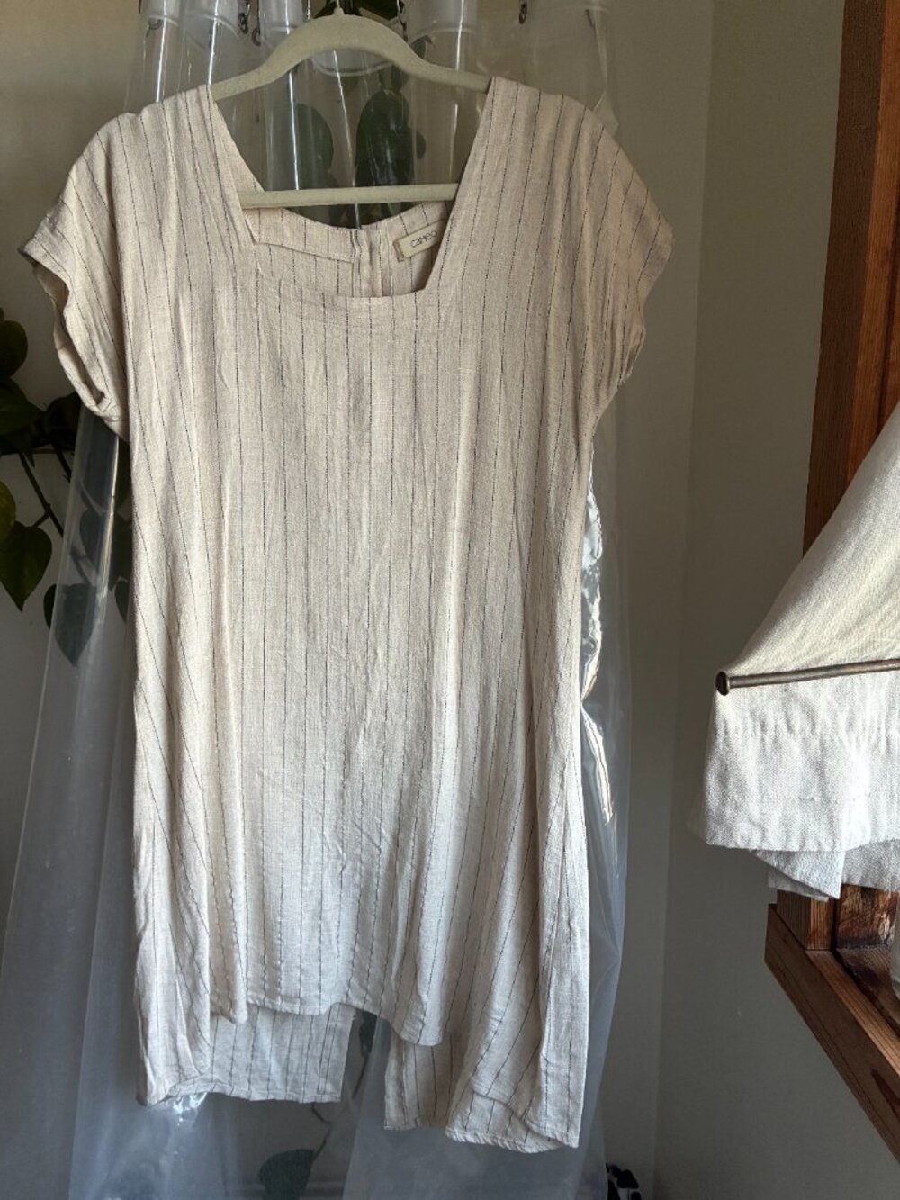 SMALL Cameo square-neck striped linen dress